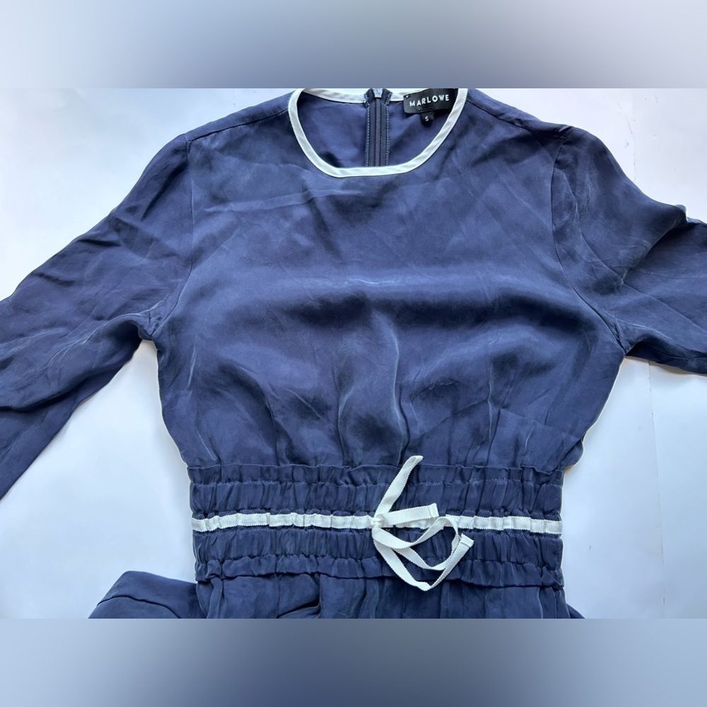 Marlowe midi dress navy with white trim silk size small classic - Picture 7 of 7